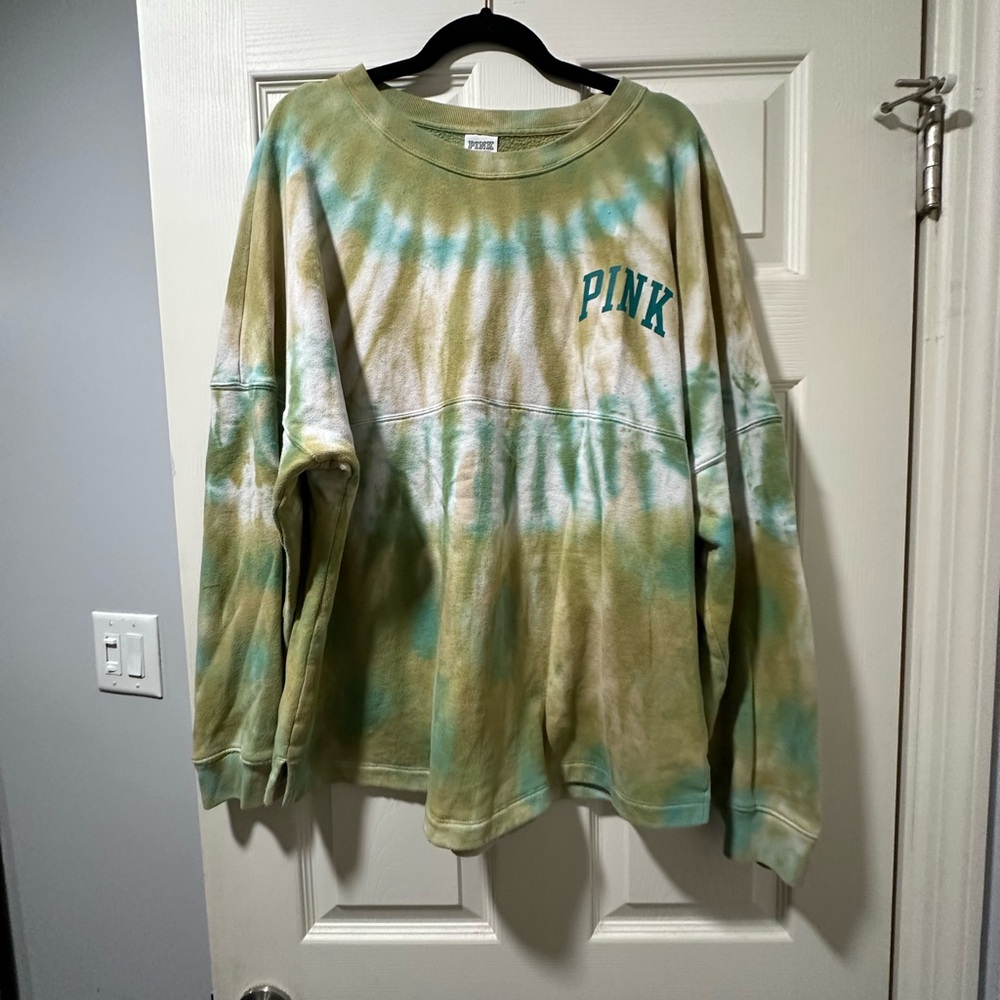 Tie-Dye Sweatshirt with Green Lettering